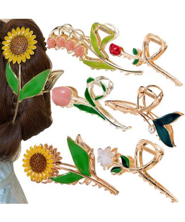 6 Pack Tulip Flower Metal Hair Claw Clips for Women - Non Slip & Strong Hold - 6 Styles for Thick & Thin Hair - Buy Online on GoSupps.com