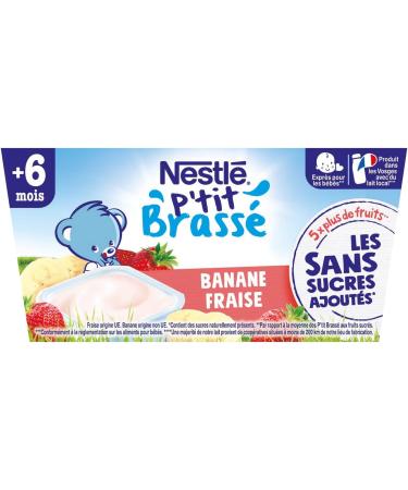 Nestl B b P'tit Brass Strawberry Banana without Added Sugars - Dairy from 6 Months - 4 x 90 g - Buy Online on GoSupps.com