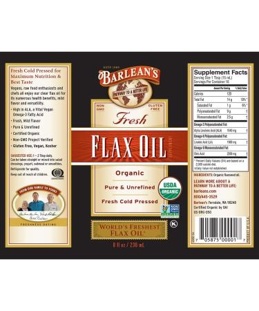 Buy Barlean's Organic Fresh Flax Oil 8 fl oz â€“ Premium Omega-3 & Nutritional Support - Buy Online on GoSupps.com