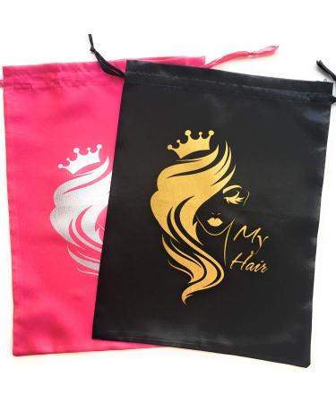 Silk Satin Hair Packaging Bags - 4 Piece Set (2 Black & 2 Red) | Hair Storage & Travel Pouches - Buy Online on GoSupps.com