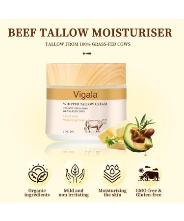 Vigala Deeply Nourishing Whipped Tallow Face & Body Cream Grass Fed Soft Beef Tallow Balm with Shea Butter Moisturizer Soothing Face Cream for Skin Care-2 oz - Buy Online on GoSupps.com