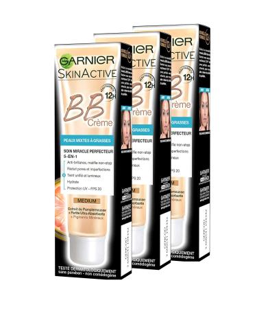 Garnier Skinactive BB Cream Oily and Combination Skin Medium 3 x 50ml 40 ml (pack of 3) medium