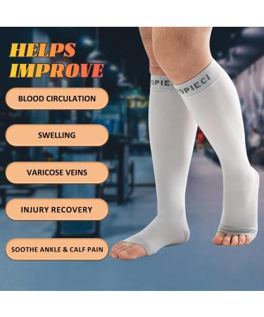 Buy Medical Knee High Wide Calf Compression Socks for Varicose Veins - 20-30 mmHg Support Hose for Women & Men - Toeless XL Gray Relief for Circulation & Swelling - Buy Online on GoSupps.com