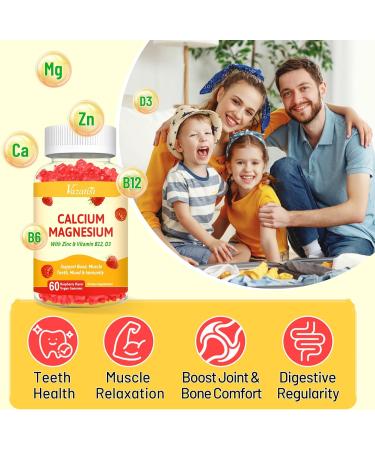 Calcium Gummies with Magnesium, Zinc, Vitamin D3 & B12, Calcium Supplements for Women Men, Support Bone, Muscle and Immunity, 60 Vegan Raspberry Flavor Gummies Raspberry 60 Count (Pack of 1) - Buy Online on GoSupps.com