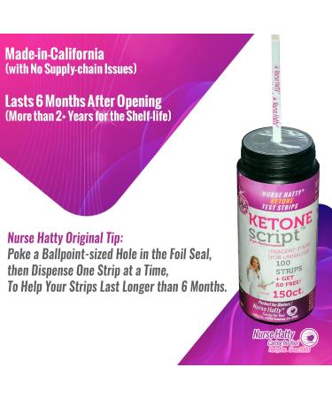 Nurse Hatty - 150 Ketone Test Strips w Built-in Color Chart Free Keto Guide eBook & Free App - Made-in-The-USA - Urine Test for Ketogenic Ketosis Low Carb Atkins & Paleo Diets - Extra Long Strips 150 count (Pack of 1) - Buy Online on GoSupps.com