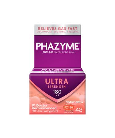 Phazyme Ultra Strength Gas & Bloating Relief, Works in Minutes, 48 Fast Gels 48 Count (Pack of 1) Ultra Strength (180 mg)