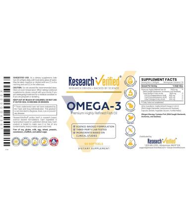 Research Verified Omega 3-1800mg Omega 3 Fish Oil - High 900mg EPA + 600mg DHA - No Aftertaste - 60 Softgel Capsules - 3 Bottles - Buy Online on GoSupps.com