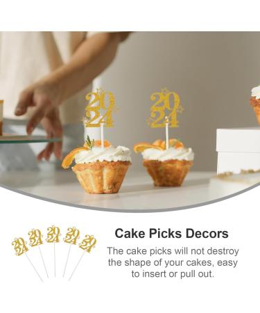 ibasenice 30pcs New Year Cupcake Toppers 2024 Cake Toppers Glitter Gold Cupcake Topper Cheers to 2024 Cake Picks Dessert Picks for New Years Eve Party Decoration Golden - Buy Online on GoSupps.com