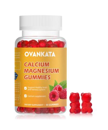 OVANKATA Calcium Magnesium Gummies with High Absorption 300mg Calcium 51mg Magnesium Citrate Vitamin D3 Support for Bone Leg Cramps & Muscles Relaxation Vegan 60 Gummies