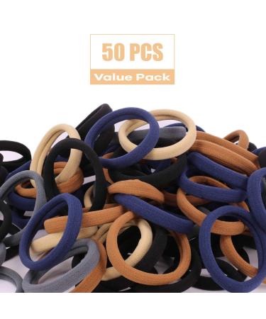 IVARYSS 50 Pcs Neutral Colors Large Thick Hair Ties for Women - Cotton Seamless Elastic Fabric Bands - Buy Online on GoSupps.com
