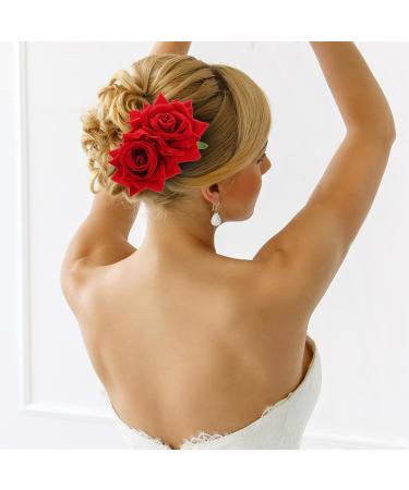 Qianyu Rose Flower Hair Combs Red Rose Flower Bohemia Flannel Elegant Hairpins Bride Hanfu Costume Hair Clips Decor Accessories for Women Girls Party Wedding Mother's Day Headpieces - Buy Online on GoSupps.com