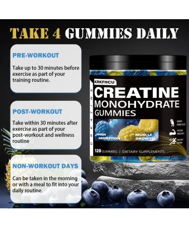 Creatine Monohydrate Gummies for Men & Women - Complex 8000 MG PreWorkout Supplement Creatine Gummy with BCAA L-Taurine & Vitamin B12 for Muscle Builder Strength & Energy Boost 120 Count 1Pack Pineapple & Blueberry - Buy Online on GoSupps.com