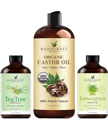 Handcraft Blends Castor Oil for Hair with Tea Tree Essential Oil & Lemongrass Essential Oil Set 100% Pure & Natural Oils Carrier Oil for Essential Oils Mixing Aromatherapy Oils & Massage