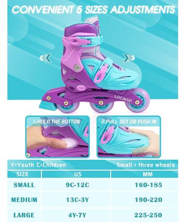 LOCAVUN Adjustable Light up Inline Skates for Kids - Purple (US 9C-12C) - Buy Online on GoSupps.com