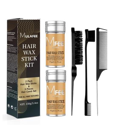 MULAFEE 2 Pack Hair Wax Stick with Hair Comb Set Wax Stick for Smooth Hair Wigs Non-Greasy Styling Wax for Fly-Away and Edge Frizz 3 Pcs Slick Brush Set