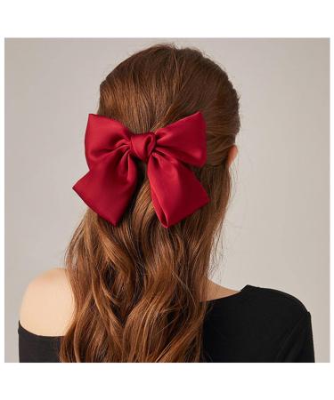 Andelaisi Vintage Bow Hair Clips Satin Bow Hair Barrettes Silk Hair Clip Barrette Retro Bowknot Hair Accessory Satin Ribbion Bowknot Clip Headpiece for Women and Girls Headdress (Red)