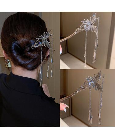 2 Pcs Retro Butterfly Hair Stick Metal Tassel Chopsticks Hair Clips Styling Hair Making Accessories for Women and Girl