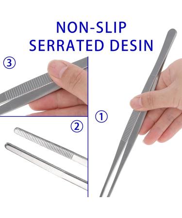 4-Piece Stainless Steel Tweezers Set Non-Slip Fine Tweezers Flat Metal Tweezers with Precision Pinking Tweezers Set for Cooking Gardening Repairing Eating (12 10 8 6 inch Silver) - Buy Online on GoSupps.com