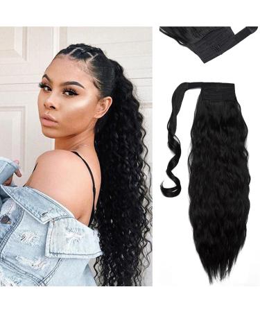 SEGO 50cm Hairpiece Braid Ponytail Clip in Ponytail Extension Corn Wavy Hair Extension Curly Synthetic Hair 20"-90g 1# Black