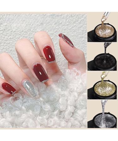 Buy Silver Metal Glitter Gel Nail Polish - 4 Colors | Platinum Gold Silver Black Glitter | Soak Off Gel for DIY Nail Art - Sparkling Nail Polish Liner - Buy Online on GoSupps.com