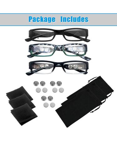 3 Pack LED Reading Glasses for Men & Women - Bright Nighttime Readers with Magnifier - Black 2.0x Eyeglasses - Buy Online on GoSupps.com