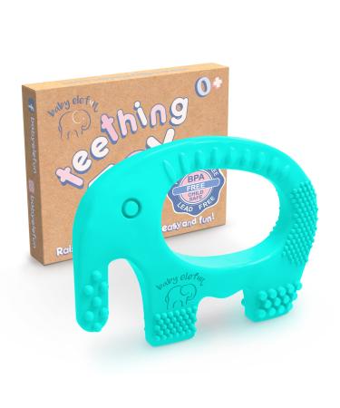 BABY ELEFUN Teething Toy Ring, Easy to Hold BPA Free Silicone Teethers With Gift Christmas Stocking Stuffers Package, Effective Elephant Teether Rings Toys For Babies 0-6 6-12 Months Infant Boy & Girl Turquoise