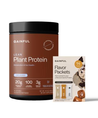 Gainful Lean Plant Protein Powder & Sweet Treat Flavor Bundle 20g Plant Protein Supports Lean Muscle Metabolism & Satiety with Green Tea Extract Vegan 14 Servings + 14 Flavor Sticks