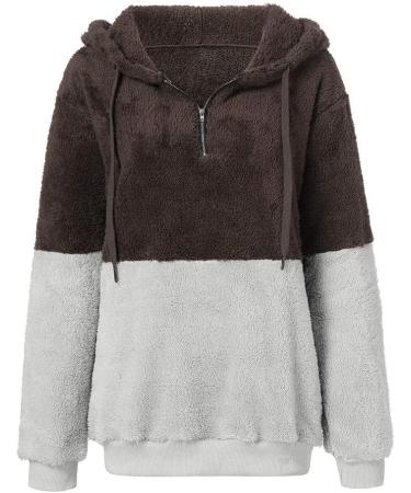 Bigfanshu Womens Sweaters Hooded Sweatshirt Winter Warm Zipper Pocket Pullover Blouse Shirts Coffee - Buy Online on GoSupps.com