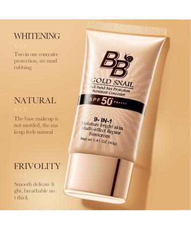 BB Cr me Escargot Dor avec SPF Sunscreen BB Cream SPF50+ PA+++ Maquillage Hydratation et Couvrance en Un Protection UV et Teint clatant (Naturel 40 g) Naturel 40 g (Lot de 1) - Buy Online on GoSupps.com