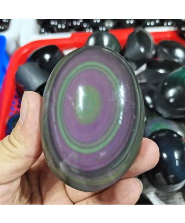 Crystal Natural Rainbow Obsidian Palm Stones Reiki Gem for Decoration JZIGTDEM