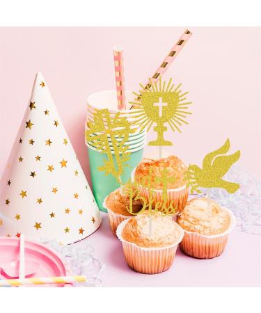 First Holy Communion Cupcake Toppers Gold Glitter First Communion Cake Topper God Bless Dove Cross Cupcake Picks God Christian Baptism Theme Baby Shower Birthday Party Cake Supplies A4JDSCCP - Buy Online on GoSupps.com