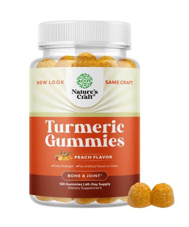 Turmeric Gummies for Adults Peach Flavor - Extra Strength Joint Support Gummies with Turmeric Curcumin with Black Pepper Extract and Ginger - Turmeric and Ginger Peach Gummies Vitamins for Adults 120 Count (Pack of 1)