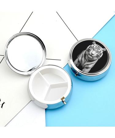 Round Tiger Print Pill Box | 3-Compartment Metal Organizer | Portable Decorative Medicine Case - Buy Online on GoSupps.com