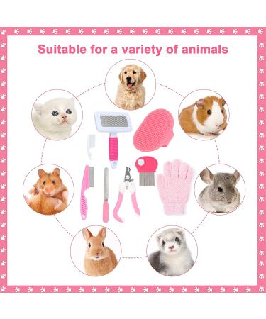 VCZONE 8-Piece Small Animal Pink Grooming Kit with Nail Clipper, Flea Comb, Shampoo Brush - Rabbit & Pet Care Set - Buy Online on GoSupps.com