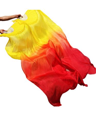 Xuanwusm Flow Fans, Silk Belly Dance Bamboo Fan Veils, Dancing Fans, Veil Fans, Silk Fans for Dancing 1 Pair 180x90cm (Left+Right) Professional Colorful Tie-Dyed (Black Gray White) Yellow orange red
