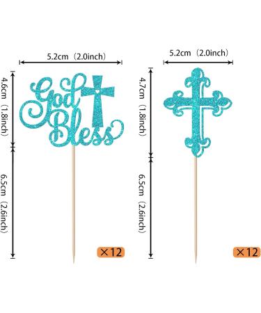 Rsstarxi 24 Pack God Bless and Baptism Cupcake Toppers Glitter Cross God Bless Cupcake Picks Decorations for Babyshower Christian First Communion Baptism Party Cake Decorations Blue - Buy Online on GoSupps.com