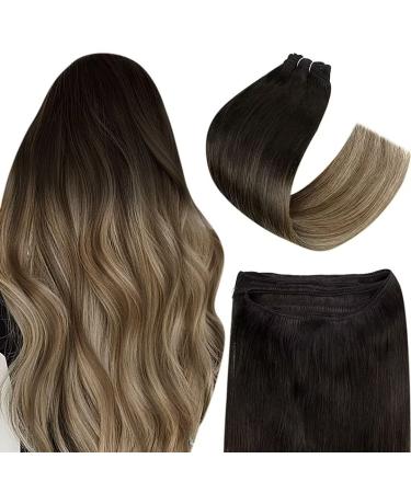 Easyouth Balayage Weft Hair Extensions Ombre Black to Brown and Blonde Sew in Hair Extensions Black Dip Dye Weft Extensions Human Hair 12 Inch 70g 12 Inch/30cm 3-Weft #1B/6/27