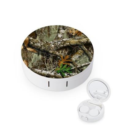 Bagea-Ka Autumn Hunting Tree Camo Pattern Contact Lens Case Box Eye Care Kit Holder Mirror Box with Tweezers Remover Tool Solution Bottle for Outdoor Travel & Home