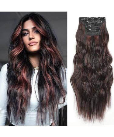 YDDM Hair Extensions Clip in Extensions Wavy hair extension with clips full of head like real hair hair extreme clips cheap clip extensions synthetic hair part for women (24 -inch 4PCs) 24 inch p4/33b#