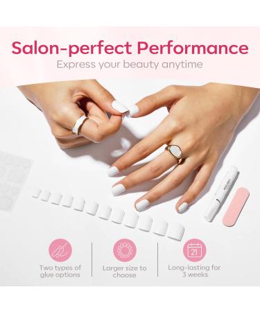 Modelones Press On Nails Shorts Square | White Reusable Manicure Fake Nails Set | Nail Glue & Adhesive Tabs Included | 12 Sizes 36Pcs - Buy Online on GoSupps.com