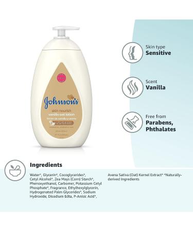 Johnson's Baby Moisturizing Body Lotion with Vanilla & Oat Extract 27.1 fl. Oz - Hydrating Formula for Dry Skin - Buy Online on GoSupps.com