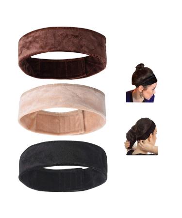 sansheng 3 Pack Wig Grip Band Velvet Headband Scarf Head Hair Band Extra Hold Wig Adjustable Fastern Stretch Cotton headband(3 colors)