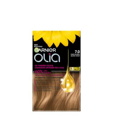 Garnier Olia Permanent Hair Dye Ammonia-Free Hair Color 7.0 Dark Blonde Long-Lasting Hair Shine With 60% Oils 1 Application LIGHT / BLONDE SHADES 7.0 Dark Blonde