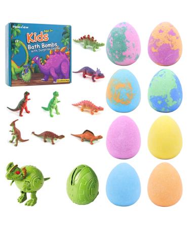 Poleview Dino Egg Bath Bombs for Kids with Surprise Inside 8 Pack Natural & Safe Fizzy Bath Bombs with Essential Oils - Great Gift Set for Boys and Girls