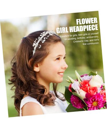 PLAFOPE Flower Girl Wedding Headband Flower Girl Headpieces for Wedding Headband Hair Ties Bride Tiara Hair Ties with Bows Hair Jewelry Hair Accessories Crystal Beads White - Buy Online on GoSupps.com