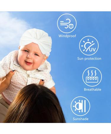 XOKL 2-Piece Soft Stretchy Baby Turban Hats - Newborn Toddler Girl Boy Hat for Kindergarten & Hospital - Pink & White - Buy Online on GoSupps.com