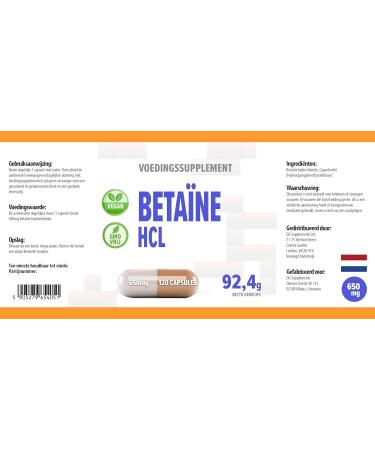 Hepatica Betain HCL 650mg 120 Vegan Capsules Third Party Laboratory Tested High Strength Dietary Supplements - Buy Online on GoSupps.com