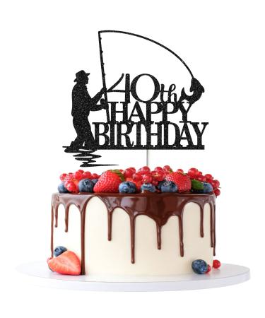 Tenhaisi Black Glitter Happy 40th Birthday Cake Topper 40th Birthday Party Decorations Fishing Cake Topper Fisherman 40th Birthday Party Supplies (FH40B-BK) - Buy Online on GoSupps.com