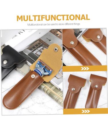 Beavorty Razor Storage Case - Travel-Friendly PU Cover for Shaving Razors Stylish Brown Design 16.5x4.2x1cm - Buy Online on GoSupps.com