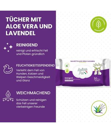 Biodegradable Aloe Vera & Lavender Pet Towels - 50 Organic Wet Wipes for Dogs Cats & Rabbits - Eco-Friendly 20x30 cm Cloths - Buy Online on GoSupps.com